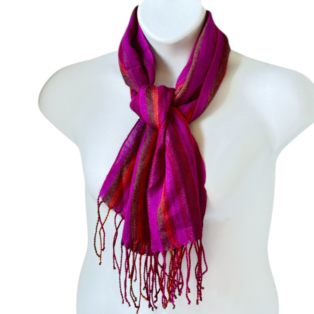 Pure Alpaca Baby Alpaca Scarf and Silk Woven Purple Stripe Fringe 12 x 34 Inches